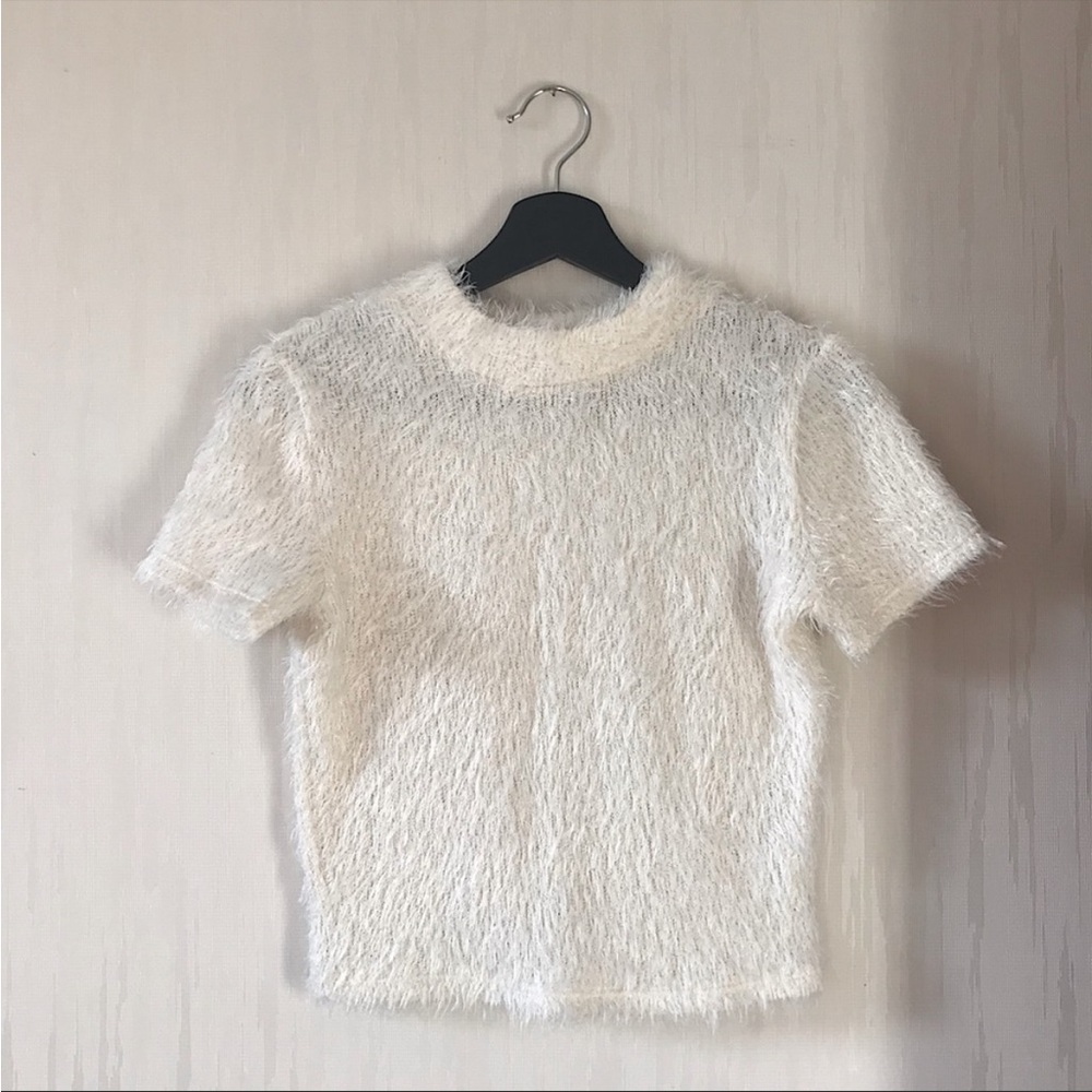 Cream Fuzzy Plush Blouse Top